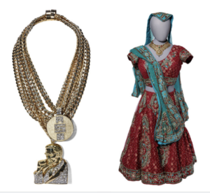 Nipsey Hussle's chain featuring Malcom X and Nina Davuluri's Miss American 2014 lehenga.